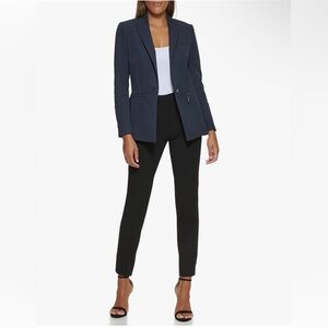 NET DKNY Women’s One Button Navy Blazer with Zipper Pockets